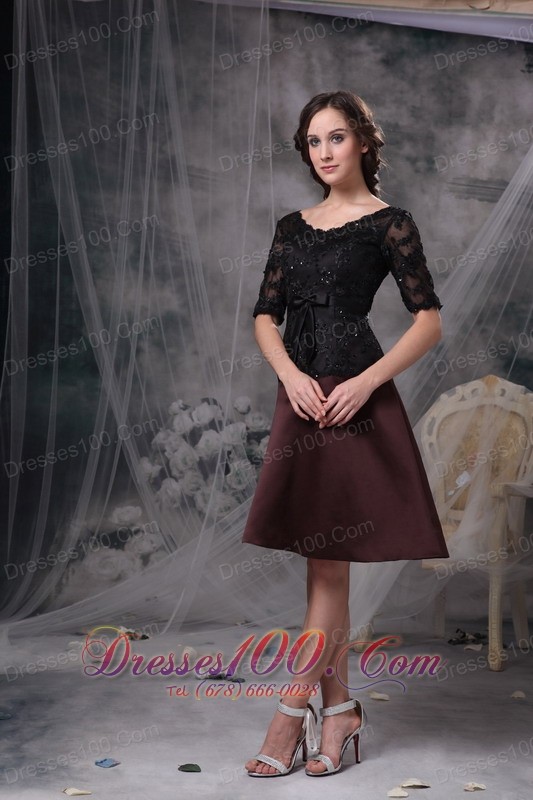 Black and Brown Scoop Beading Mother Dress Lace
