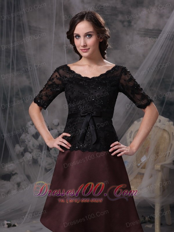 Black and Brown Scoop Beading Mother Dress Lace