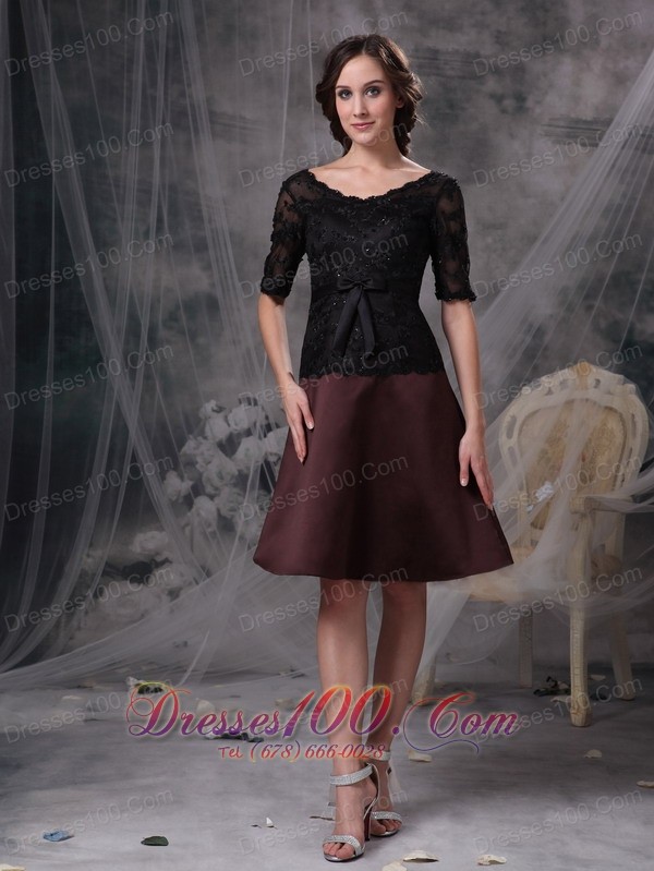 Black and Brown Scoop Beading Mother Dress Lace
