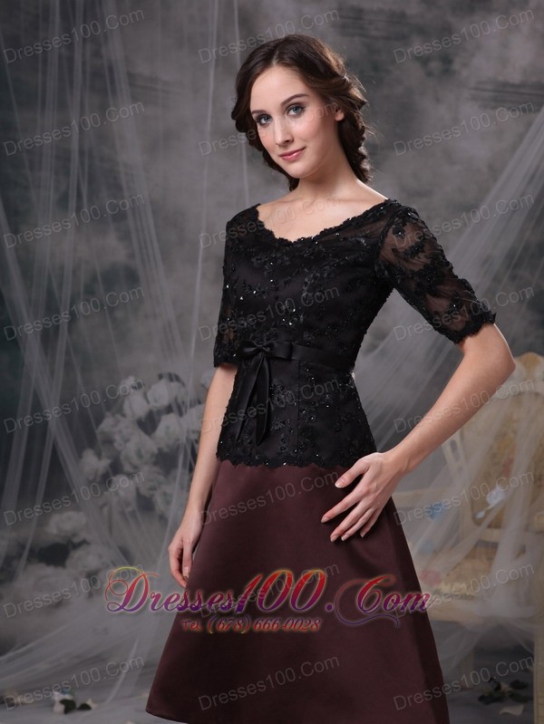 Black and Brown Scoop Beading Mother Dress Lace