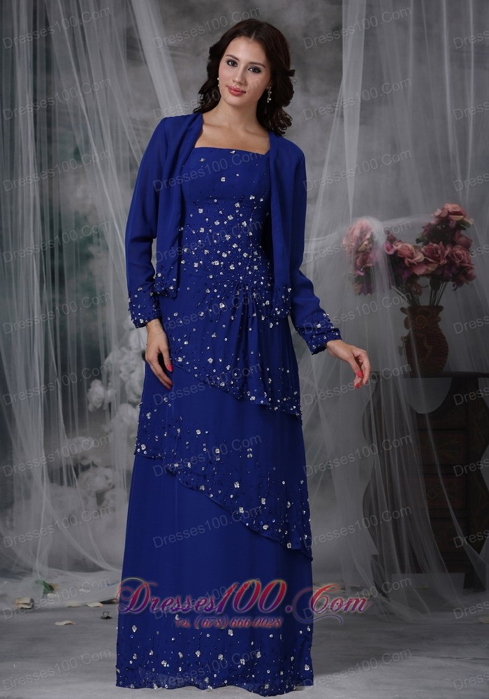 Blue Mother Of The Bride Dress Straps Appliques