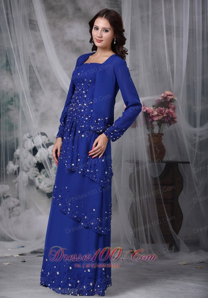 Blue Mother Of The Bride Dress Straps Appliques