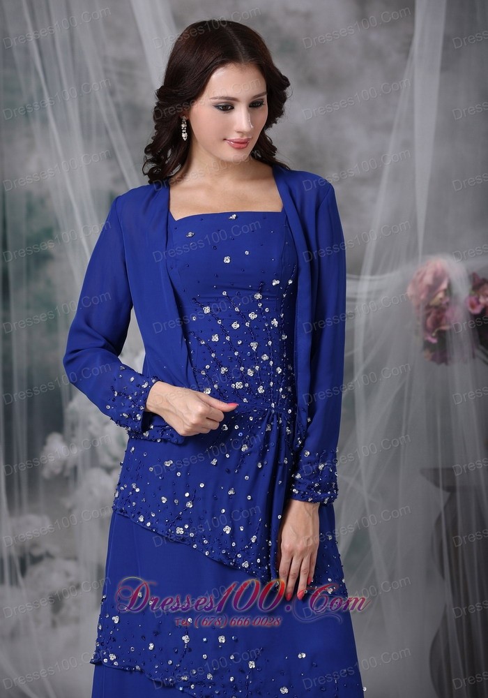 Blue Mother Of The Bride Dress Straps Appliques