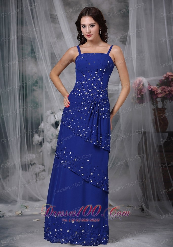 Blue Mother Of The Bride Dress Straps Appliques