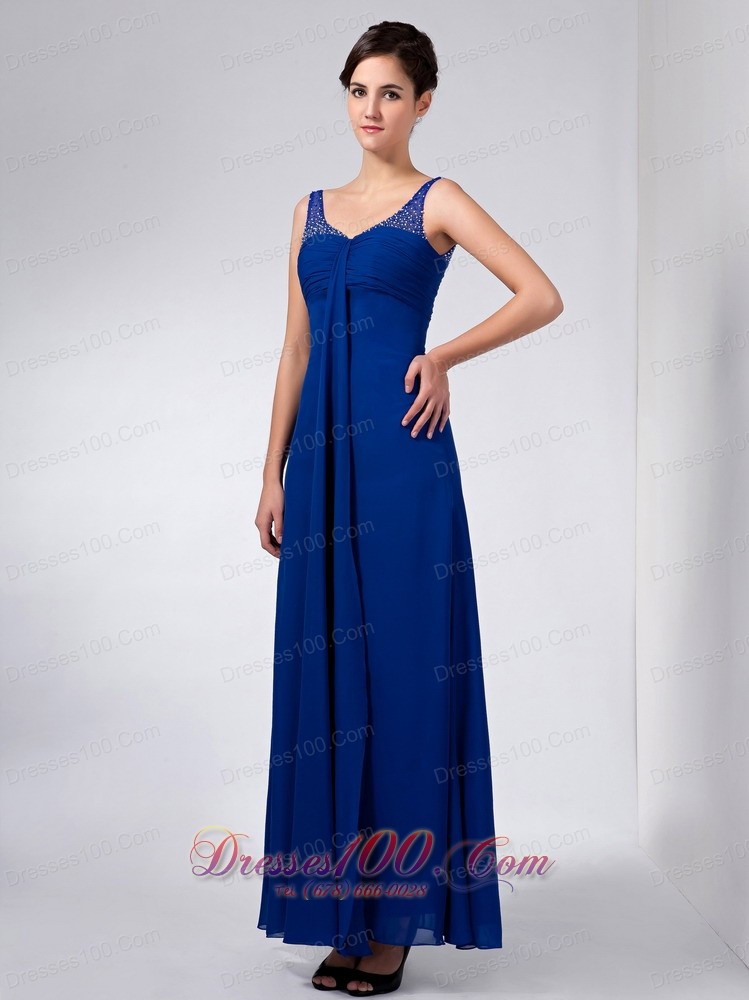 Peacock Blue Dress Of Mother Straps Beading