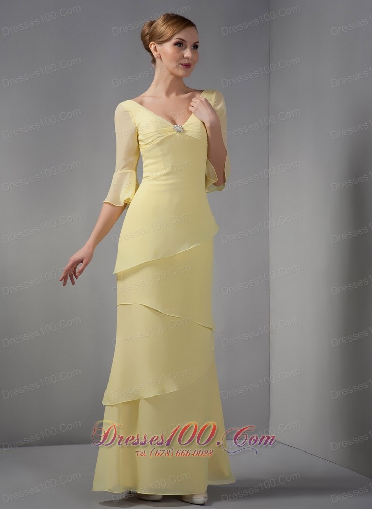 Discount Yellow Mother Dress Column V-neck