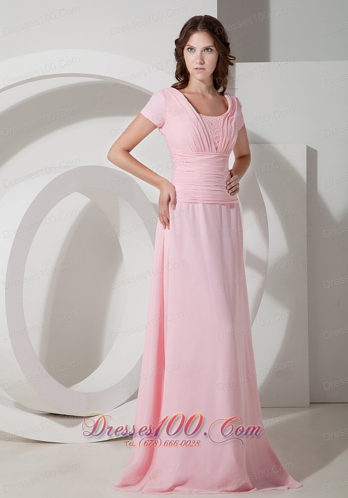 Baby Pink Mother Of The Bride Dress Scoop Chiffon