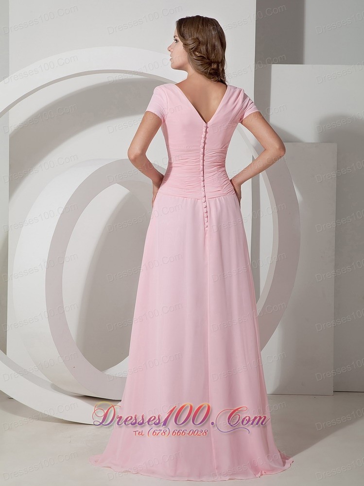 Baby Pink Mother Of The Bride Dress Scoop Chiffon