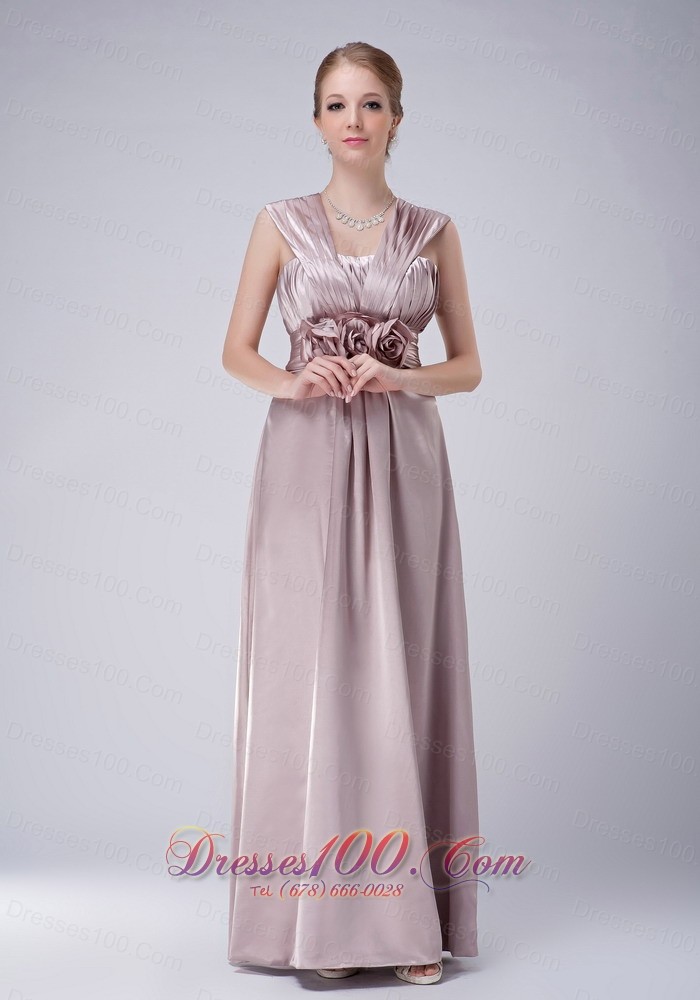 Lilac V-neck Mother Of The Bride Dress Hand Flowers