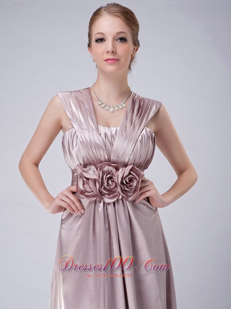 Lilac V-neck Mother Of The Bride Dress Hand Flowers