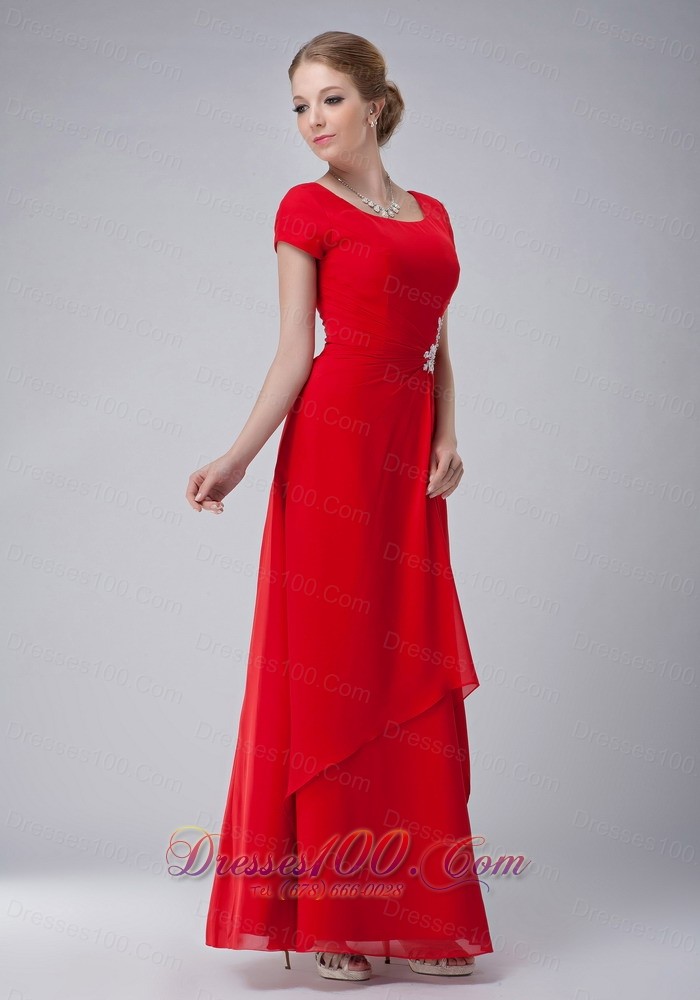 Red Chiffon Scoop Mother Of The Bride Dress