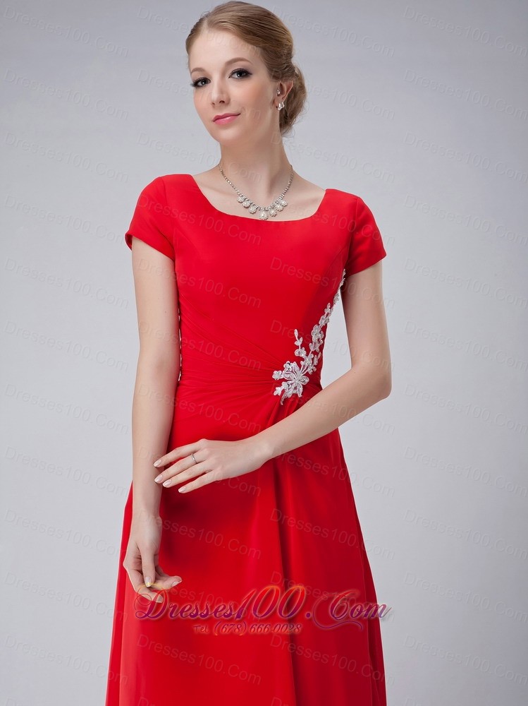 Red Chiffon Scoop Mother Of The Bride Dress
