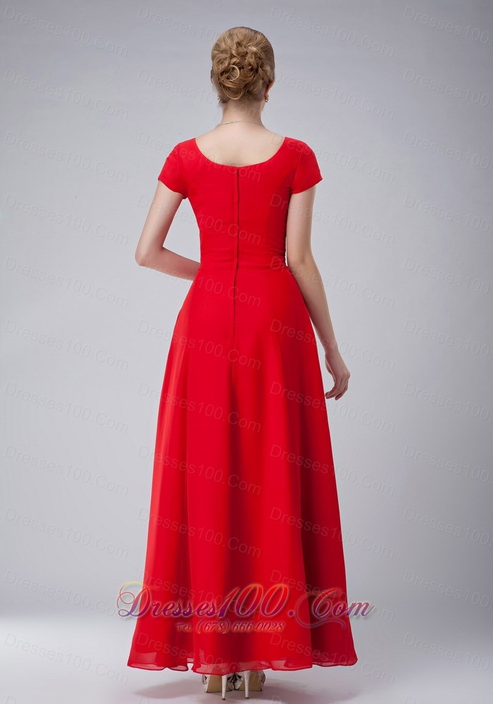 Red Chiffon Scoop Mother Of The Bride Dress