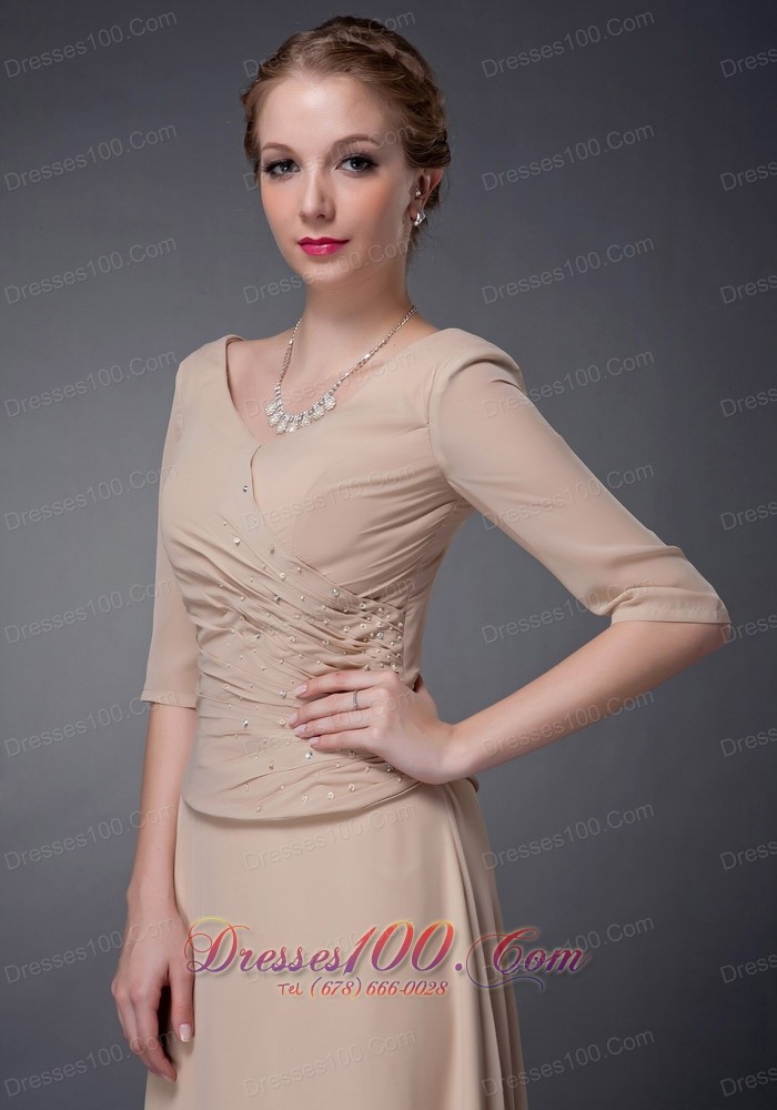 V-neck Champagne Chiffon Mother Of The Bride Dress