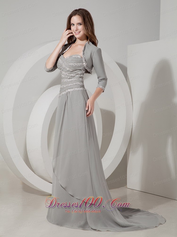 Chiffon Appliques Mother of the Bride Dress Grey