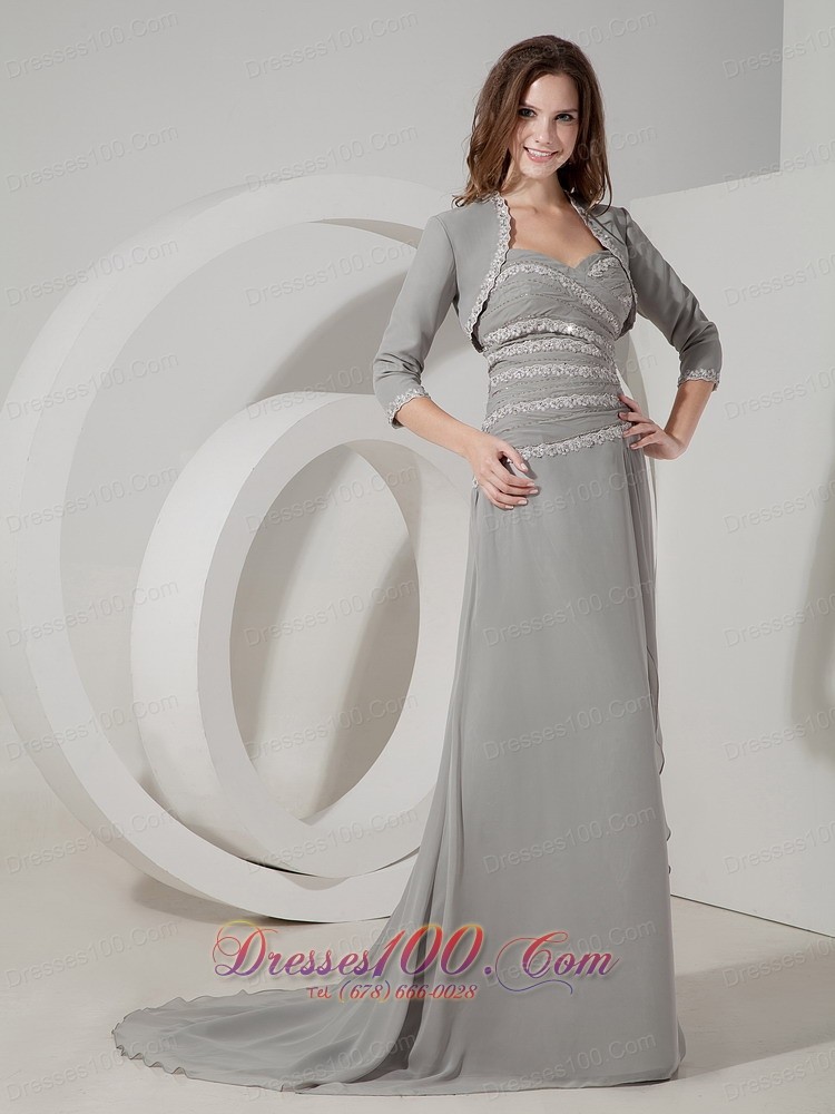 Chiffon Appliques Mother of the Bride Dress Grey