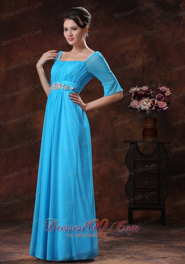 Square Sky Blue Mother Of The Bride Dress Beading