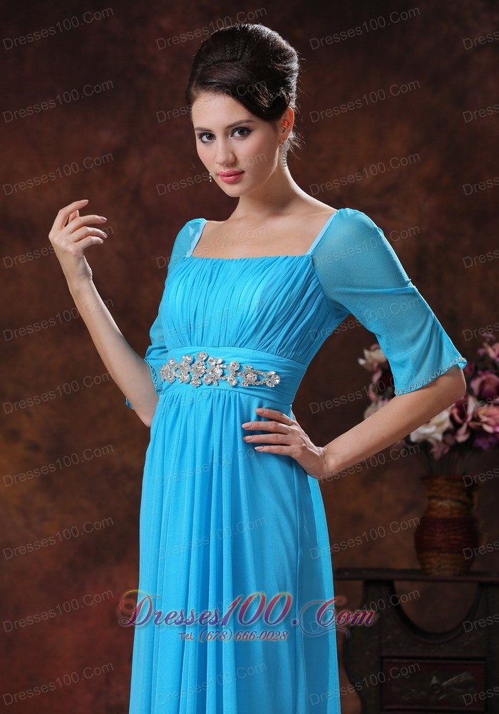 Square Sky Blue Mother Of The Bride Dress Beading