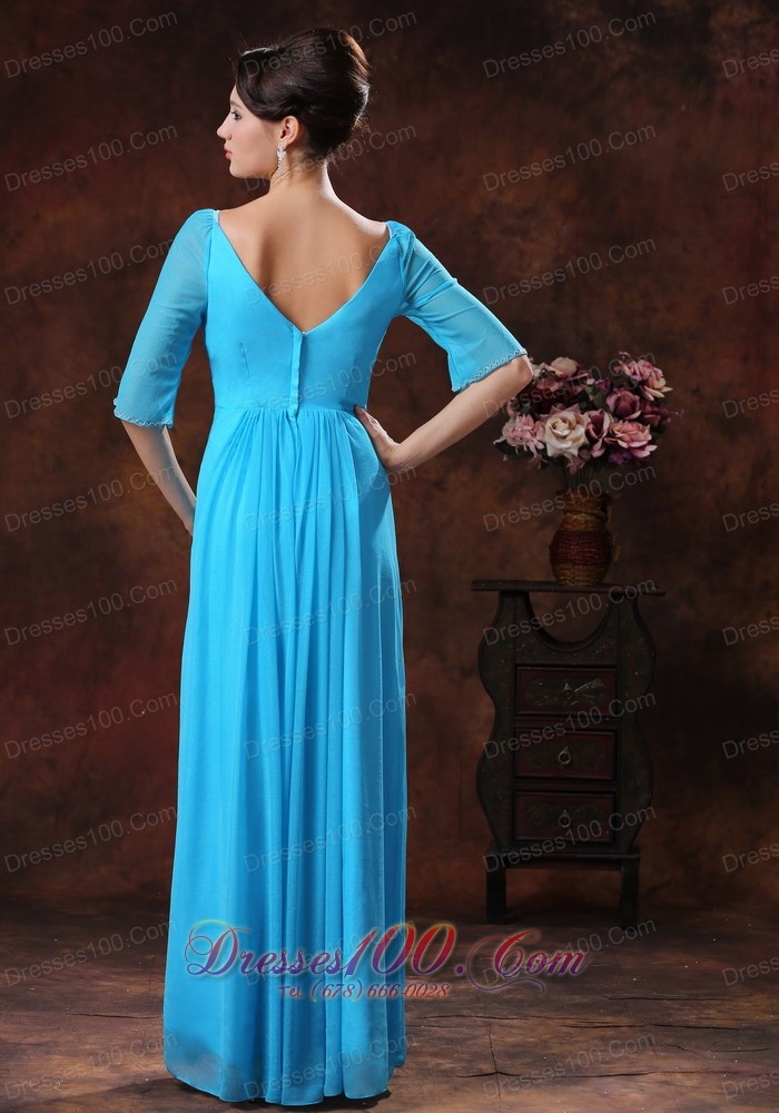 Square Sky Blue Mother Of The Bride Dress Beading