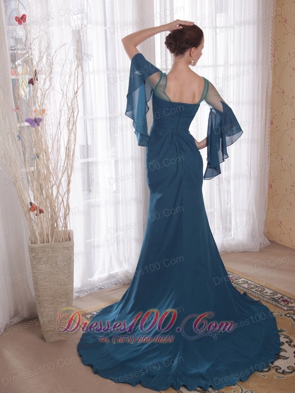 Green Mother Of The Bride Dress Brush Train Chiffon