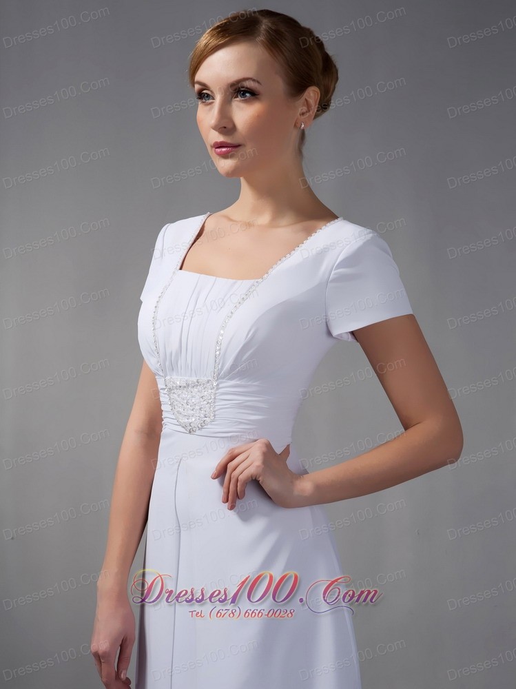 White Mothers Dresses Square Beading Chiffon