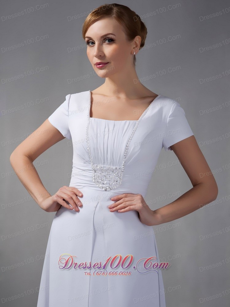 White Mothers Dresses Square Beading Chiffon