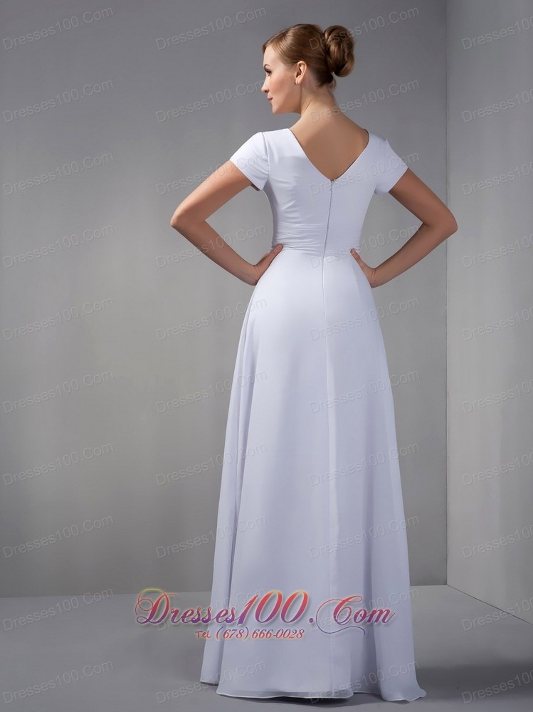 White Mothers Dresses Square Beading Chiffon