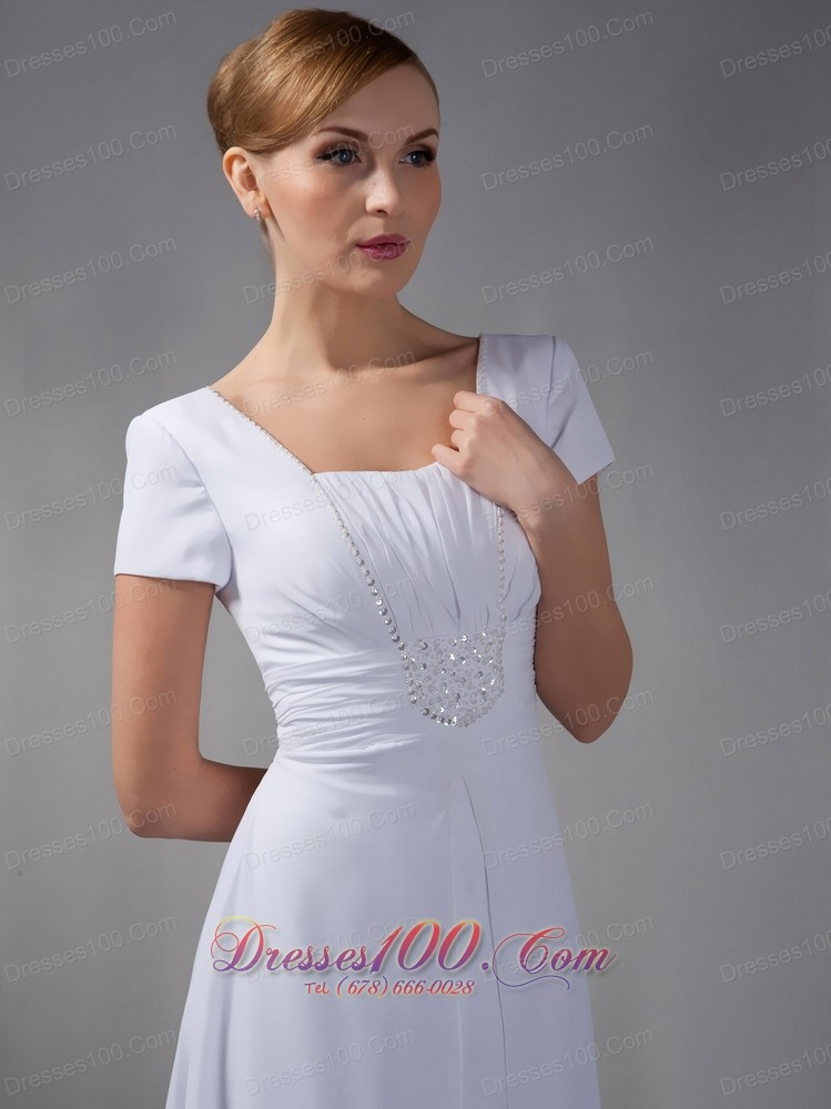 White Mothers Dresses Square Beading Chiffon