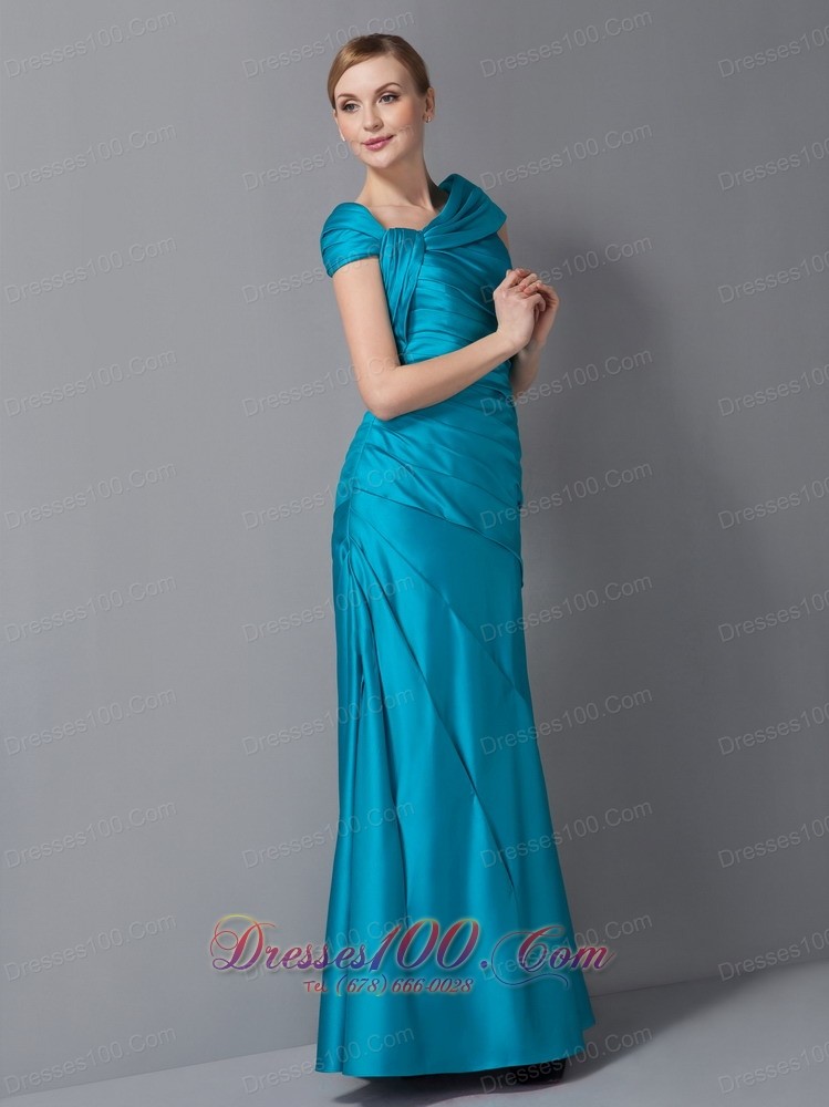 Teal Mothers Dresses Asymmetrical Ruch Ankle-length