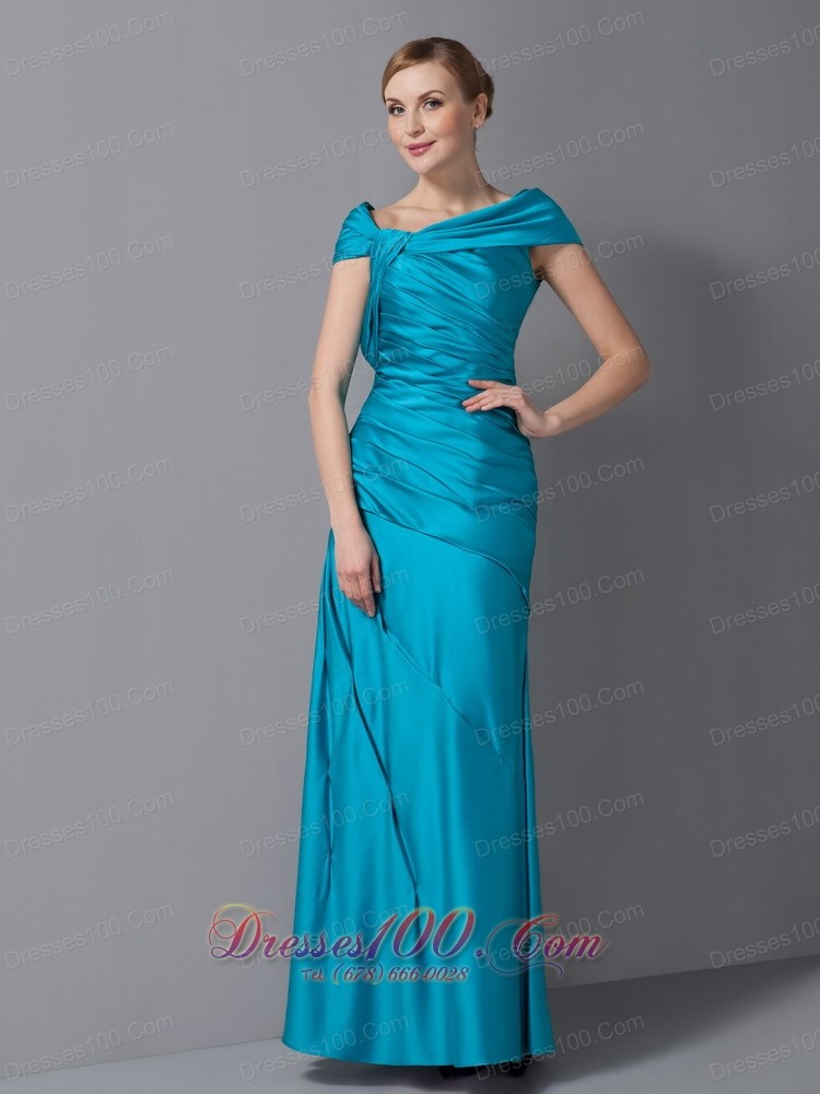 Teal Mothers Dresses Asymmetrical Ruch Ankle-length