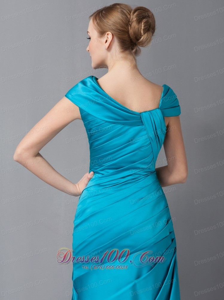 Teal Mothers Dresses Asymmetrical Ruch Ankle-length