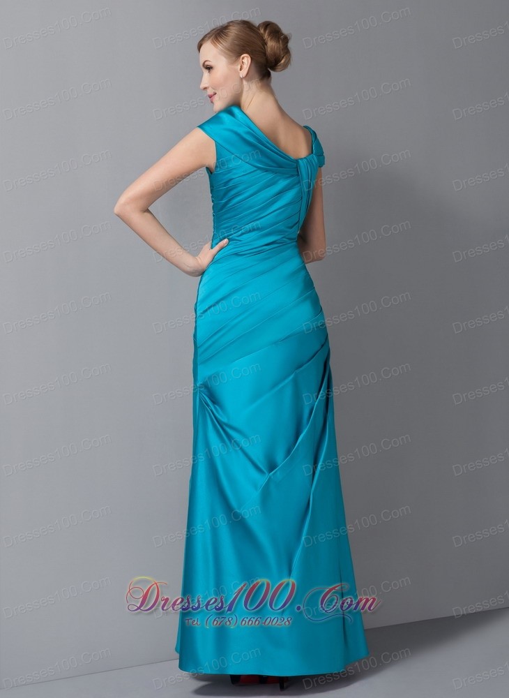 Teal Mothers Dresses Asymmetrical Ruch Ankle-length