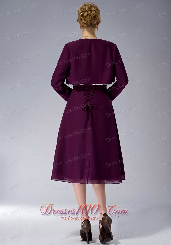 Burgundy Straps Knee-length Chiffon Mothers Dresses
