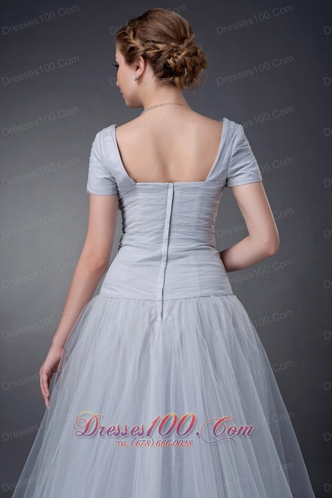 Gray Square Mother Of The Bride Dress Tulle Appliques