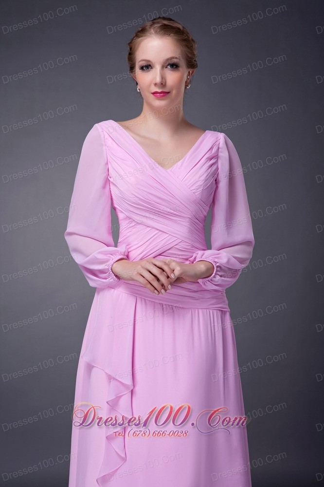 Baby Pink Empire V-neck Mother Of The Bride Dress Tea-length