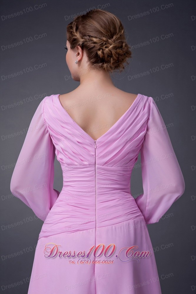 Baby Pink Empire V-neck Mother Of The Bride Dress Tea-length
