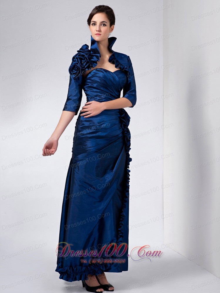 Navy Blue Mother Of Bride Dress Ruched And Ruffles