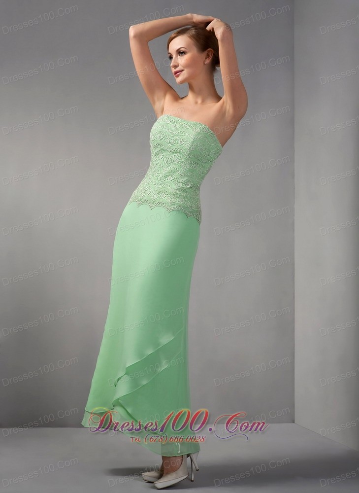 Apple Green Lace Ankle Length Mother Of Bridal Dress