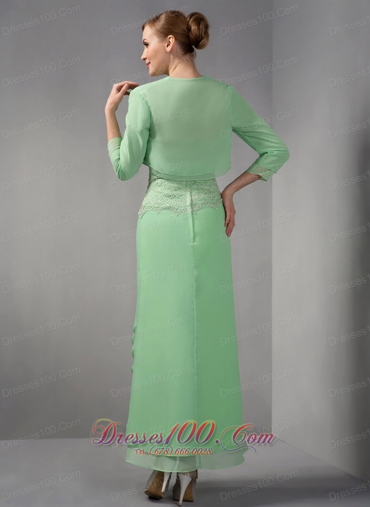 Apple Green Lace Ankle Length Mother Of Bridal Dress
