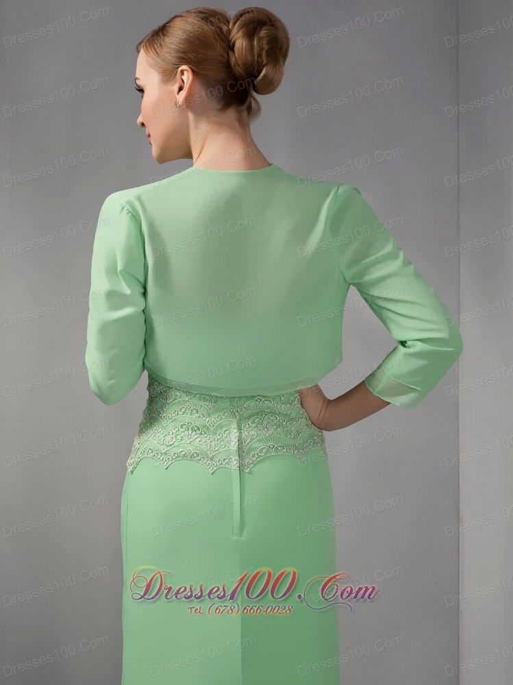 Apple Green Lace Ankle Length Mother Of Bridal Dress
