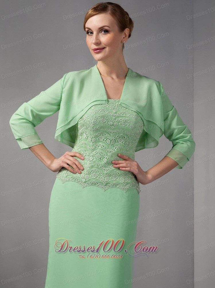 Apple Green Lace Ankle Length Mother Of Bridal Dress