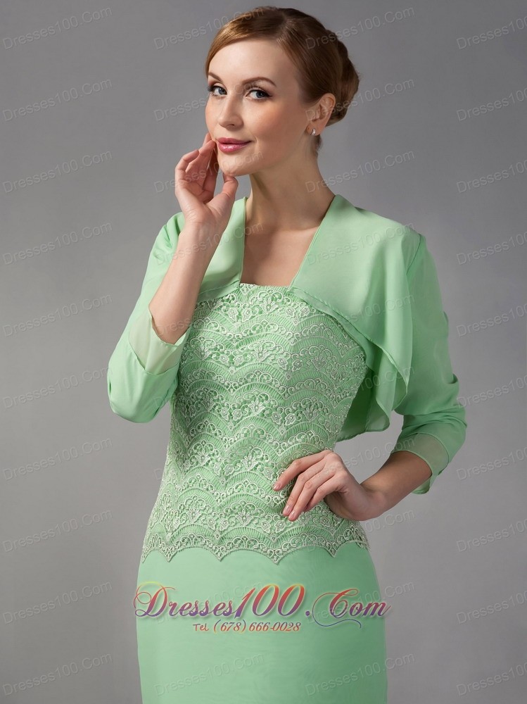 Apple Green Lace Ankle Length Mother Of Bridal Dress