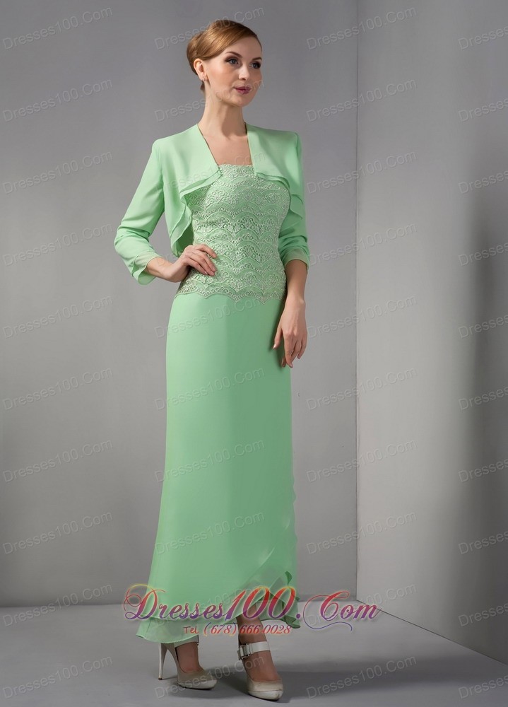 Apple Green Lace Ankle Length Mother Of Bridal Dress