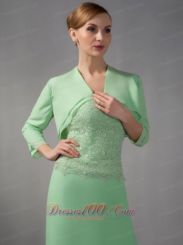 Apple Green Lace Ankle Length Mother Of Bridal Dress