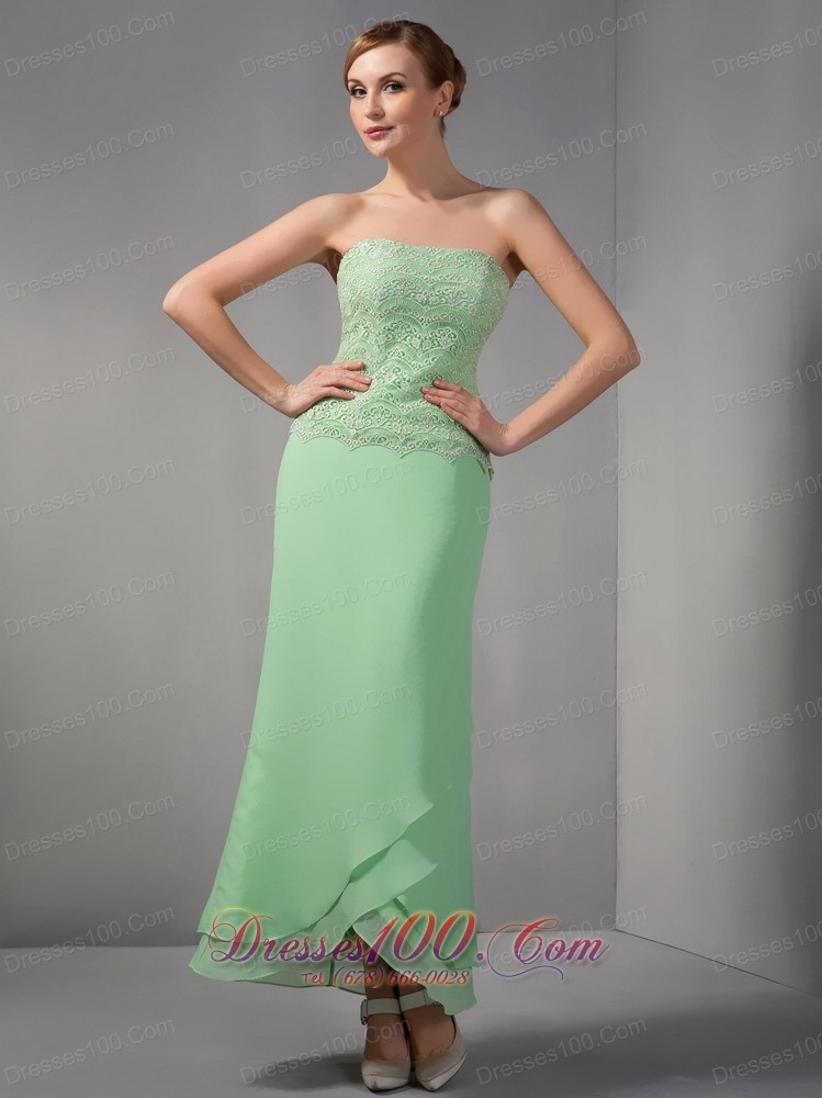 Apple Green Lace Ankle Length Mother Of Bridal Dress