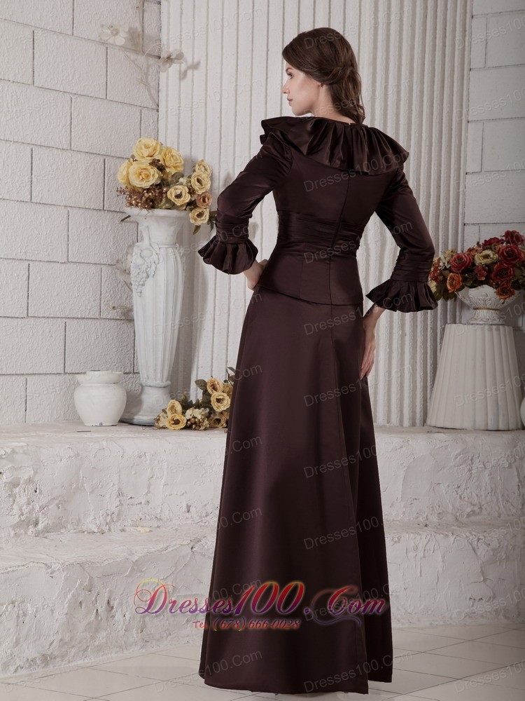 Ruffes Mother Of Bride Dress Long Sleeves Dark Brown