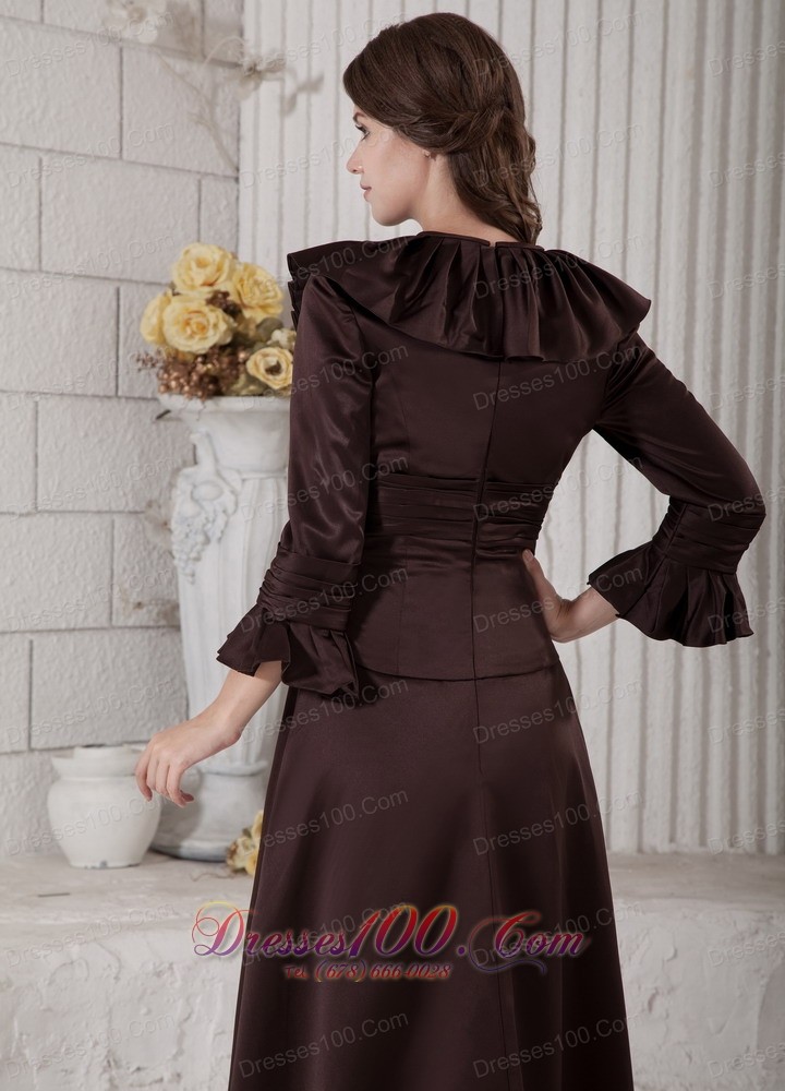 Ruffes Mother Of Bride Dress Long Sleeves Dark Brown