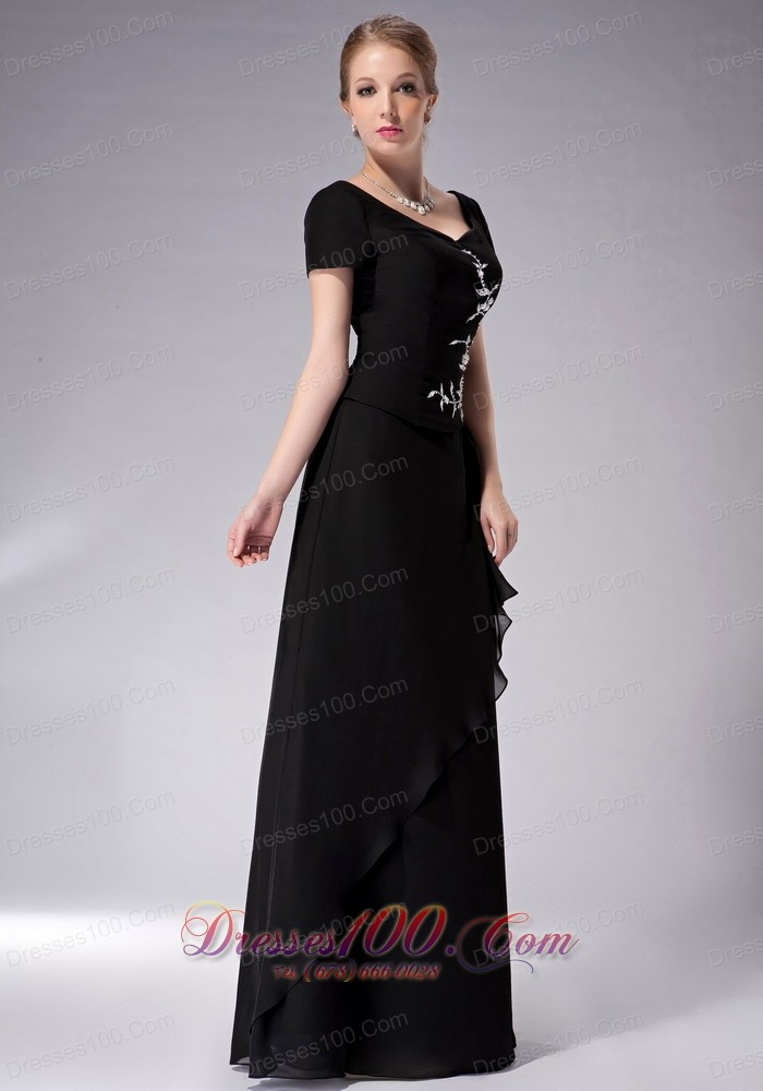 Black Scoop Neck Short Sleeves Chiffon Mother's Dress
