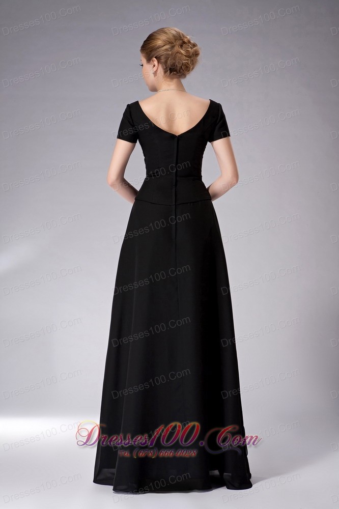 Black Scoop Neck Short Sleeves Chiffon Mother's Dress
