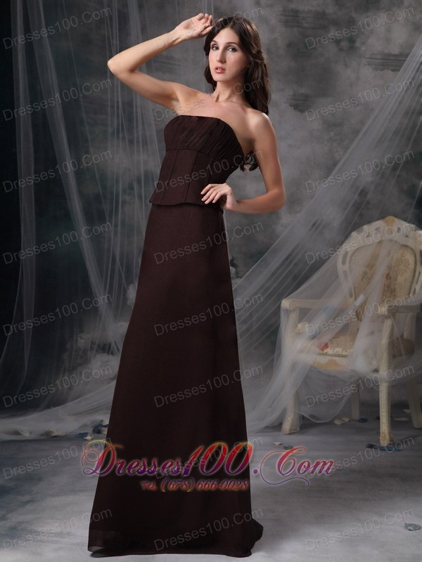 Dark Brown Strapless Bridesmaid Dress Chiffon